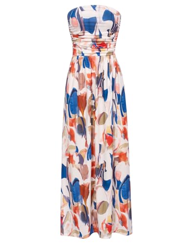GRACE KARIN Elegante Kleider Damen Ärmellos Böhmisch Blumenkleid Lang Freizeitkleider mit Taschen Maxi Strandkleider cl224-54 M von GRACE KARIN