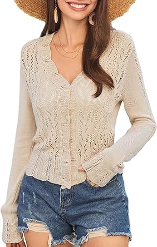 GRACE KARIN Elegante Langen Ärmeln Cardigan Festlich Button Jäckchen Khaki S von GRACE KARIN