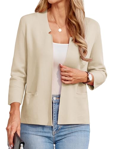 GRACE KARIN Strickjacke Damen Herbst 3/4 Arm Open Front Business Blazer Damen Elegant Bolero Festlich Aprikose L von GRACE KARIN