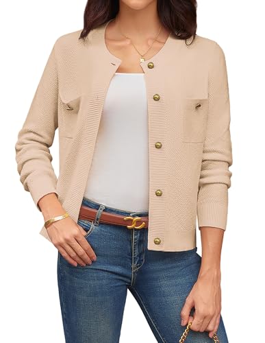 GRACE KARIN Elegante Strickjacke Damen Vorne Offen Langarm Cardigan Business Outfit mit Taschen CL309-03/Aprikose L von GRACE KARIN