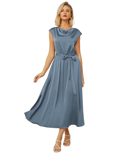 GRACE KARIN Elegantes Sommerkleid für Damen Midikleid mit Schalkragen und Schmetterlingsärmeln für Hochzeitsgäste – Blau S von GRACE KARIN