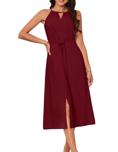 GRACE KARIN Festlich Cocktailkleid Damen Sommer Neckholder Swingkleider Weinrot 44 von GRACE KARIN