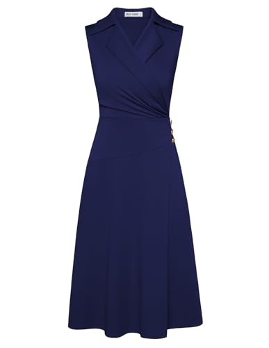 Wickelkleid Damen Sommer A-Linie Ärmellos Midi Kleid Damen Sommer Formelle Business Kleid Festliche Etuikleid Elegant Marineblau XXL von GRACE KARIN