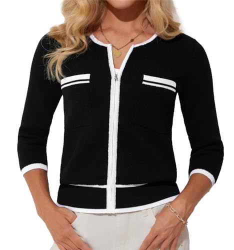 GRACE KARIN Frauen Fashion Langarm Strickpullover Vintage Rundhals Open Front Cardigan Reißverschluss Bolero Schwarz M von GRACE KARIN