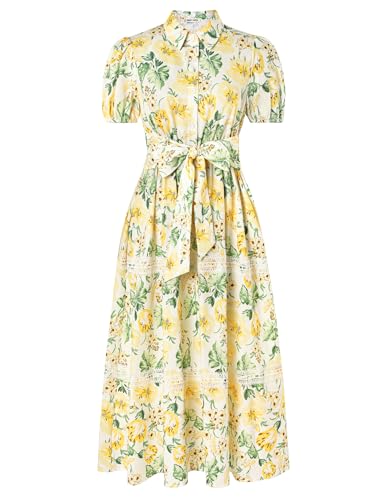 GRACE KARIN Frauen Frühling Sommer Puffärmel Blumenkleid Casual Lockere Passform Böhmisches Freizeitkleid Gelbe Blumen-Weiß M von GRACE KARIN