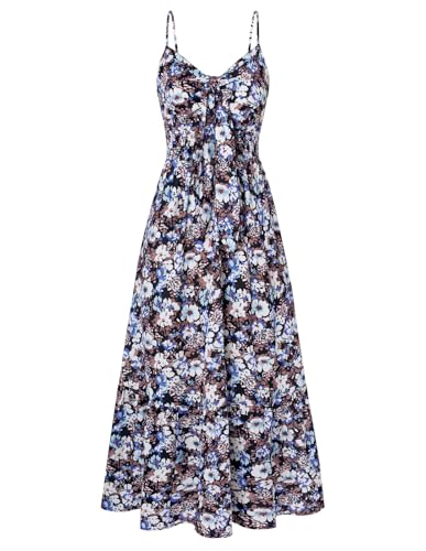Frauen Hohe Elastizität Blumenkleid Elegant Casual V Ausschnitt Freizeitkleider Rüschen Cami-Kleid mit Blumen Boho Kleid Blau Blume-Schwarz S von GRACE KARIN