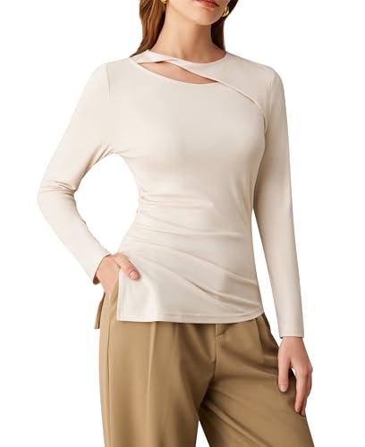 GRACE KARIN Frauen Lässig Langarm Oberteile Basic Solide Farbe Unregelmäßiger Saum Shirt für Party Aprikose M von GRACE KARIN