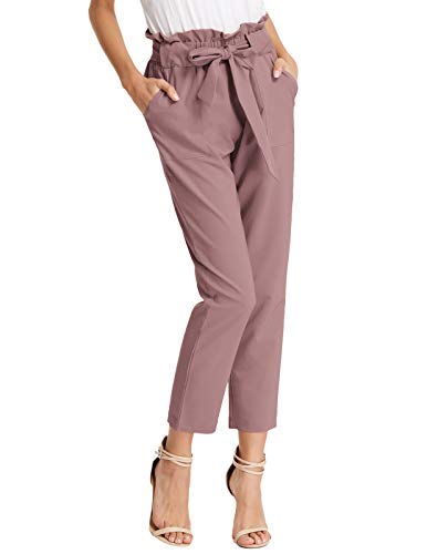 GRACE KARIN Frauen Papiertüte Taille Hosen Slim Fit Casual Büro Bleistift Hosen, Puce, S von GRACE KARIN