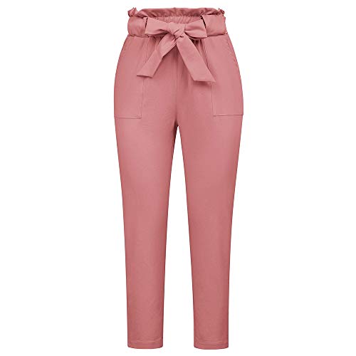 GRACE KARIN Frauen Papiertüte Taille Hosen Slim Fit Casual Büro Bleistift Hosen, Rose, S von GRACE KARIN