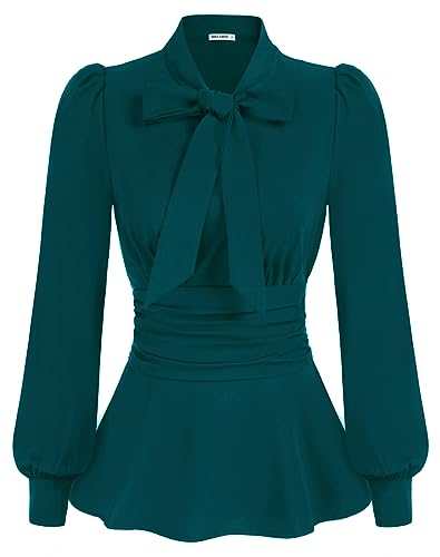 GRACE KARIN Frauen Puffärmel Oberteile Damen Langarm Gotisch Oberteile Herbst Elegant Langarm Büro Oberteile Spring Hebst Winter Bluse Blau Grün S von GRACE KARIN