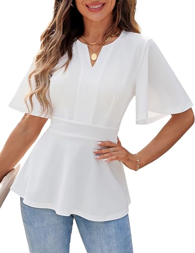 GRACE KARIN Frauen Retro Mittelalter Renaissance Kurzarm Peplum Tunika V-Ausschnitt Slim Fit Wickelbluse Weiß S von GRACE KARIN