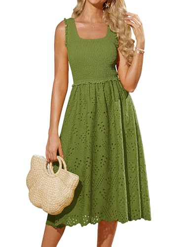 GRACE KARIN Frauen Übergrößes Lockeres Freizeitkleid Romantisches Frühling Urlaubskleid Leichte Besticktes Blaues Brautjungfernkleid Hochzeitsgast-Outfit Matcha Grün XXL von GRACE KARIN