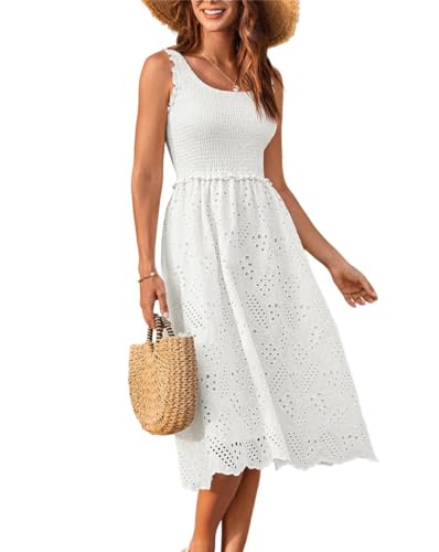 GRACE KARIN Frauen Übergrößes Lockeres Freizeitkleid Romantisches Frühling Urlaubskleid Leichte Besticktes Weißes Brautjungfernkleid Hochzeitsgast-Outfit Weiß XXL von GRACE KARIN
