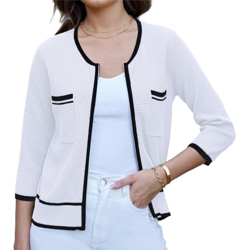 GRACE KARIN Frauen Weihnachten Dating Festlich Strickjacke Elegant Party Hochzeit Open Font Gestrickt Jacke für Damen Weiß XXL von GRACE KARIN