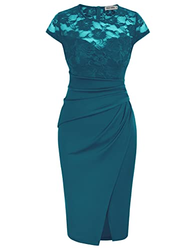 GRACE KARIN Frauen ärmellose Spitze Party Kleid Wrap Geraffte Cocktail Bodycon Kleid, Spitze blau, Mittel von GRACE KARIN