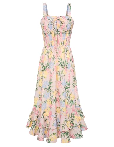 GRACE KARIN Freizeit Damen Casual Strandkleider Elegant Blumenmuster Kleid fließender Schwung lässig Spaghetti Trägerkleid M Bunt Blumen von GRACE KARIN
