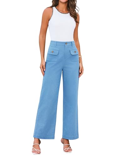 GRACE KARIN Hose mit hohem Bund für Damen und Mädchen formelle Businesshose für die Arbeit legere Hose mit Taschen Hellblau S von GRACE KARIN