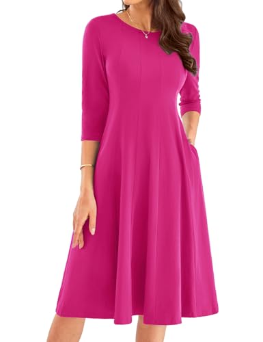 GRACE KARIN Freizeitkleid Damen A-Linie Midi Plisseekleid Damen Elegant Sommerkleider Rundhals Partykleid L Rosarot -9 von GRACE KARIN
