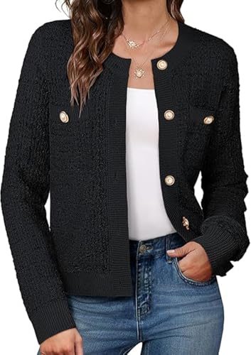 GRACE KARIN Gestrickte Jacke Damen Klassisch Hochzeitsgast Geburtstag Langarm Strickjacken Knöpfe Herbst Winter Oberbekleidung Schwarz XL von GRACE KARIN