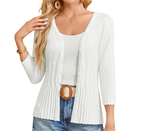 GRACE KARIN Girls Vorne Offen Schulterjacke Elegante Bolero Langarm Strickjacke Festlich Shrug Cardigan Party Cocktail Jacke Weiß XXL von GRACE KARIN