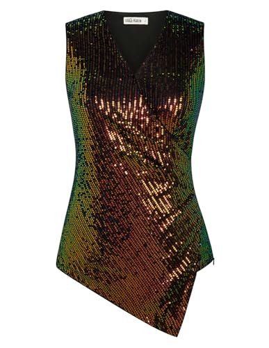 GRACE KARIN Glitzer Oberteile Damen Hochzeit Wickelbluse Damen Business Herbstbluse Damen Elegant XXL Schwarz-12 von GRACE KARIN