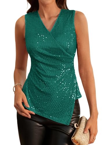 GRACE KARIN Glitzer Tops Damen Pailletten Oberteile Elegant Party Tops Damen Festlich Herbstbluse XL Grün-9 von GRACE KARIN