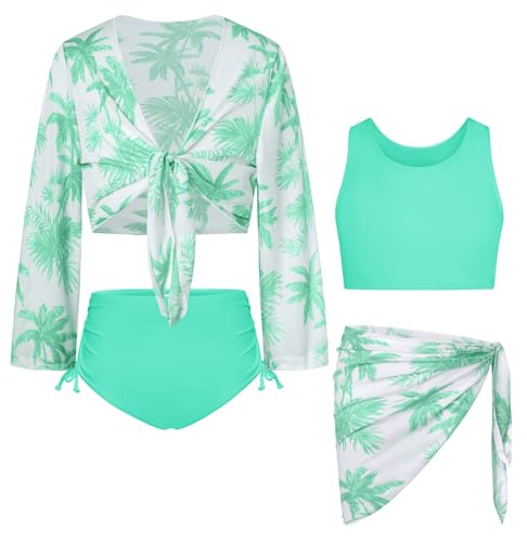 GRACE KARIN Grüner Badeanzug für Mädchen Kokosnussbaum Tankini Set mit Kimono Größe 6-7 Badeanzug Sommer Outfit von GRACE KARIN