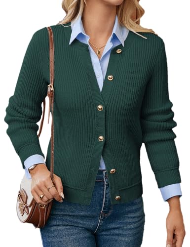 GRACE KARIN Herbst Trachten Strickjacke Damen Elegant Rundhals Langarm Cardigan Damen Lang Winter Warm Grün XL von GRACE KARIN