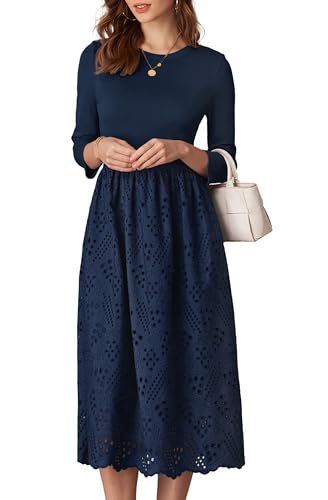 GRACE KARIN Herbstkleid für Damen Hochzeitsgastkleid mit Taschen Einfarbiges Midikleid Marineblau XL von GRACE KARIN