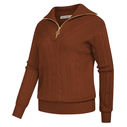 GRACE KARIN Herbstpullover Reverskragen Lange Ärmel Winterpullover Strickpullover für Damen Braun L von GRACE KARIN