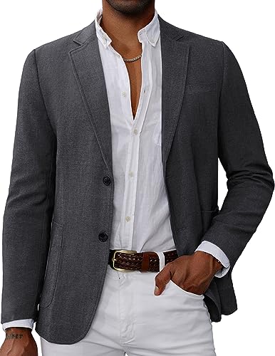 GRACE KARIN Herren Casual Blazer Anzug Jacken 2 Knöpfe Leichte Sportmäntel, grau, XX-Large von GRACE KARIN