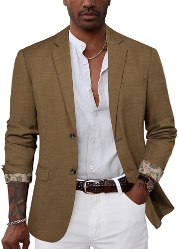 GRACE KARIN Herren Casual Blazer Sport Mantel Leichte 2 Knöpfe Business Anzug Jacken, Kaffee, XL von GRACE KARIN