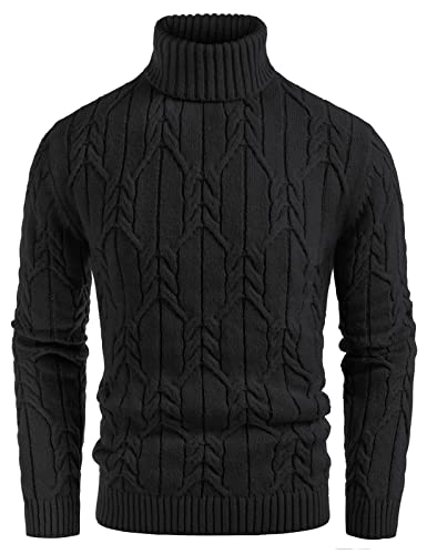 GRACE KARIN Herren-Pullover mit Rollkragen, langärmelig, einfarbig, gedrehter Strickpullover, Schwarz, Mittel von GRACE KARIN