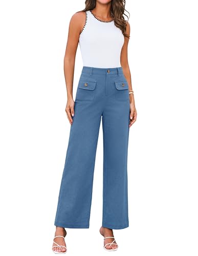 GRACE KARIN Hose mit weitem Bein für Damen legere Arbeitshose formelle Hose mit Taschen Jeansblau M von GRACE KARIN