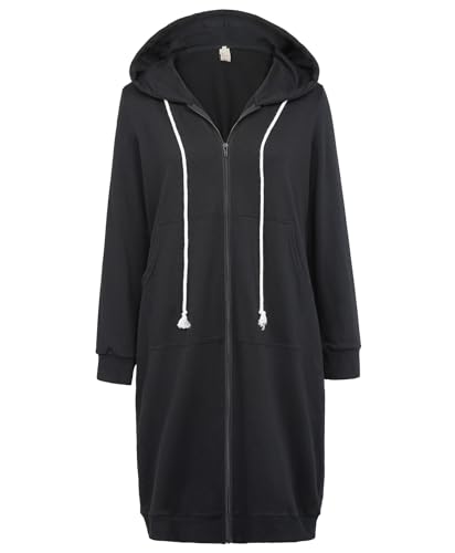 GRACE KARIN Jacke Damen Elegant Hoodie Damen mit Kapuze Sweatshirt Lang Freizeit Casual Kapuzenjacke Herbst S Schwarz-1 von GRACE KARIN