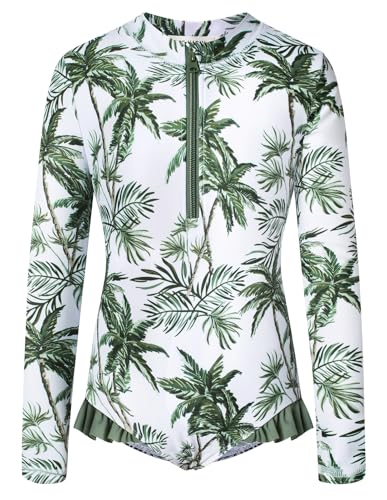 GRACE KARIN Kids Mädchen Badeanzug mit Rückenausschnitt Langarm Crew Neck Teddy Schwimmanzug für Wassersport Weiß 7-8 Jahre von GRACE KARIN