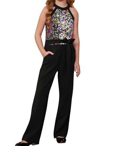 GRACE KARIN Kids Pailletten Jumpsuit Mädchen Cut-Out Schulter Ausgestelltes Bein Overall Bunte Pailletten 6-7 Jahre von GRACE KARIN