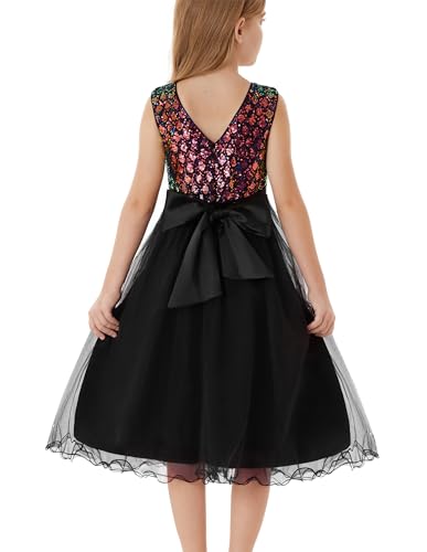 GRACE KARIN Kids Pailletten Netzkleid Ärmellos Rundhals Festliches Partykleid Mit Reißverschluss Hinten Schwarz 5-6 Jahre von GRACE KARIN