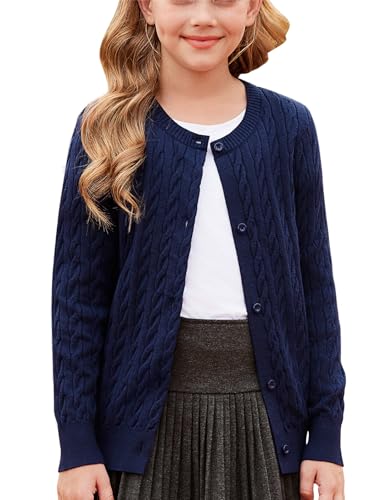 GRACE KARIN Kids Zopfmuster Strickjacke Langarm Winterpullover Rundhals Cardigan für Mädchen Marineblau 6 Jahre von GRACE KARIN