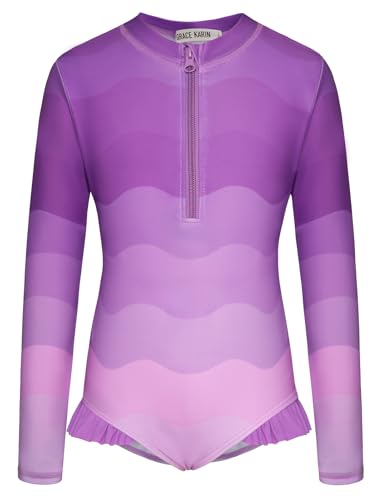 GRACE KARIN Kinder Badeanzüge Langarm Strandbekleidung Pool Sport Schwimmbekleidung Einteiliger Badeanzug Lila 12-14 Jahre von GRACE KARIN