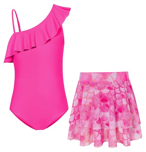 GRACE KARIN Kinder Badeanzug Zweiteiliges Mädchen Schwimmoutfit Asymmetrischer Badeanzug Rosarot 8-10 Jahre von GRACE KARIN