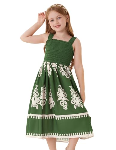 GRACE KARIN Kinder Boho Maxi Lässiges Kleid Mädchen Frühling Sommer 2025 Strandkleid Grün 7-8 Jahre von GRACE KARIN