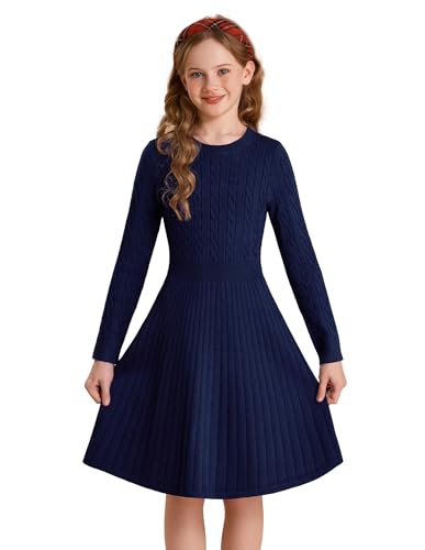 GRACE KARIN Kinder Einfarbig Festlich Weihnachtskleid Freizeitkleid Mädchen Herbstkleid Winterkleid Marineblau 12-13 Jahre von GRACE KARIN