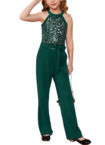 GRACE KARIN Kinder Festlicher Overall mit Cut-Out-Schultern und Pailletten Grün 6-7 Jahre von GRACE KARIN
