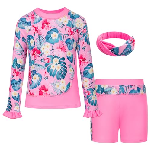 GRACE KARIN Kinder Langarm Badeanzüge Badehosen und Badeanzug Sets Rash Guards Rosa 6 Jahre von GRACE KARIN