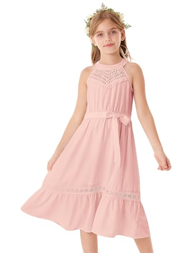 GRACE KARIN Kinder Mädchen Swing Skater Kleid Ärmellos A-Linie Freizeit Urlaub Strandkleid Rosa 10-12 Jahre von GRACE KARIN