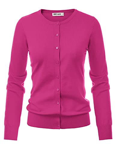 GRACE KARIN Klassische Damen-Strickjacke, langärmelig, lässig, vorne offen, Knopfleiste, S-3XL, Rosa#22, 3X-Groß von GRACE KARIN