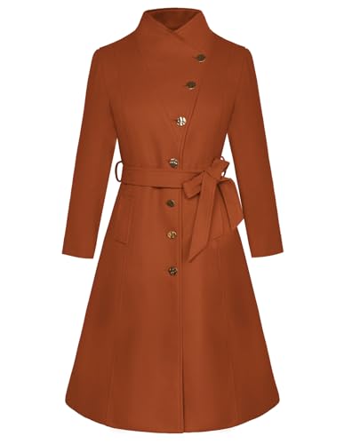 GRACE KARIN Klassischer Einreihiger Wintermantel 2024 mit Gürtel Knopfmantel mit Taschen Karamellfarbe M von GRACE KARIN