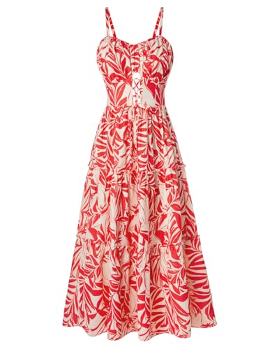 Kleid Damen Sommer Lang Casual Blumenkleid Urlaub Strandkleid Ärmellos Luftig Partykleid Festlich Beige Rot Blume S-10 von GRACE KARIN