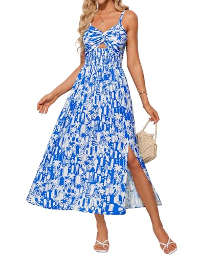 GRACE KARIN Kleider Damen Böhmisch Maxikleid Urlaubskleider Boho Casual Freizeitkleid Blumen Kleid Elegant Kleid Weiß M von GRACE KARIN